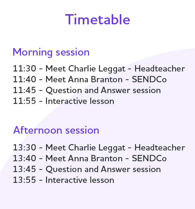 Open event timetable for 2026