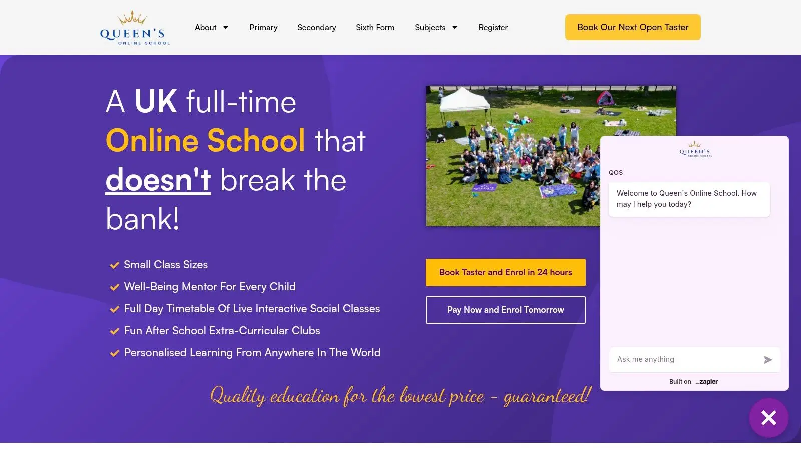 Screenshot from https://queensonlineschool.com